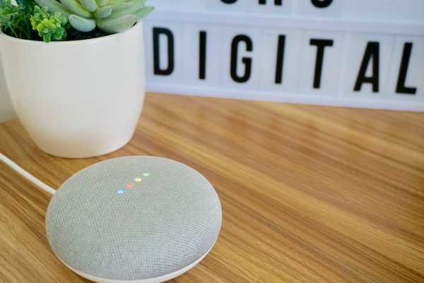 Google Home Mini on Grand Cru Digital's desk