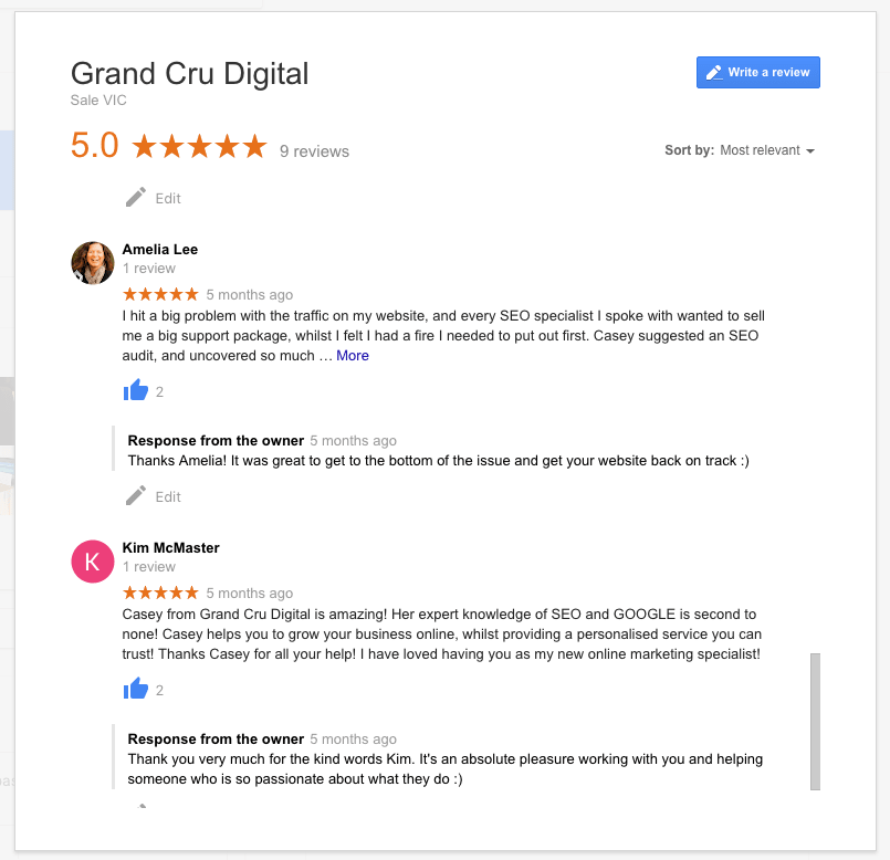 Grand Cru Digital SEO Reviews - Google My Business