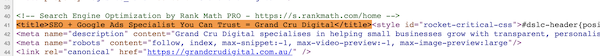 SEO html title tag showing in web page code
