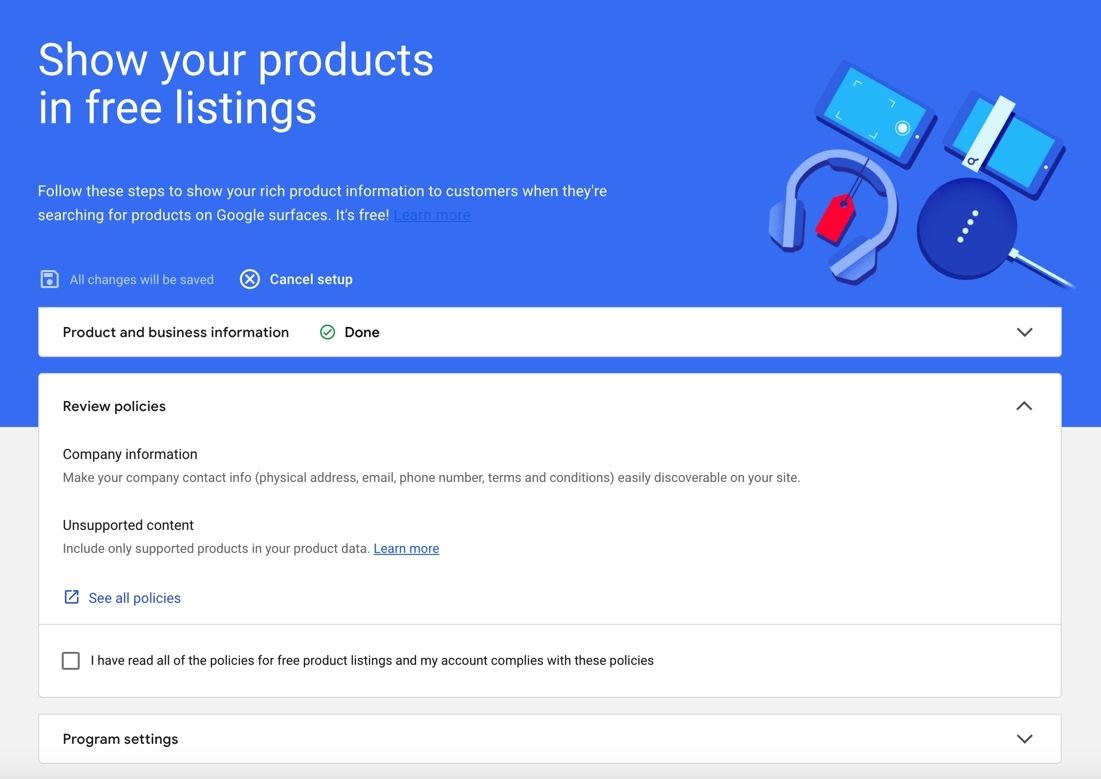Set up Google Shopping free listings in Merchant Centre