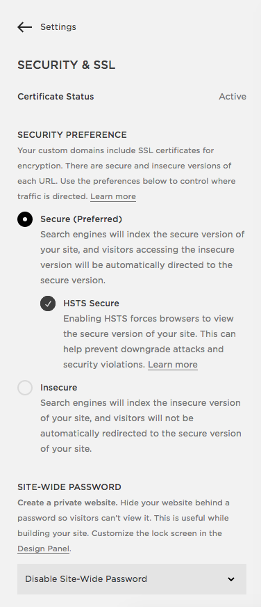Squarespace update to HTTPS, SSL & Security Settings
